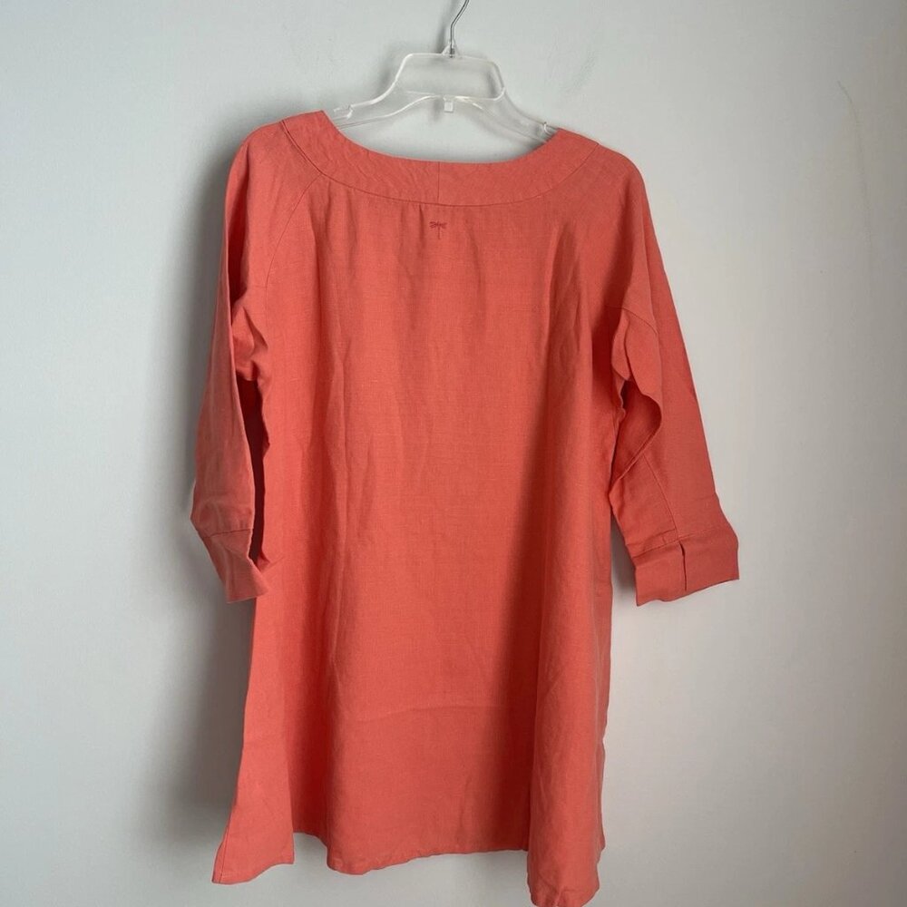 Tyler Boe Coral Orange 100% Linen 3/4 Sleeve Dress Women's - Picture 4 of 8